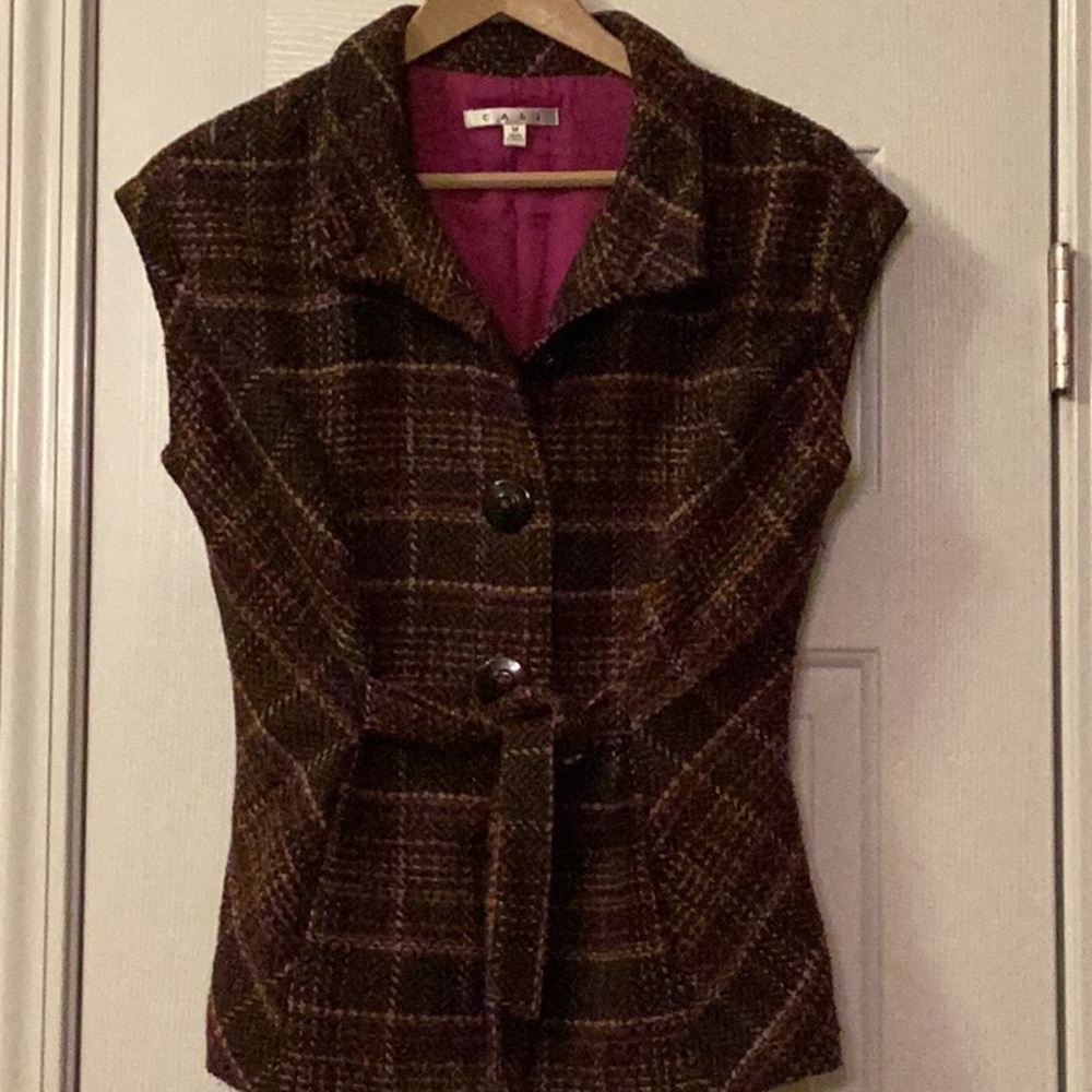 CAbi Brown Plaid Sleeveless Sweater Vest